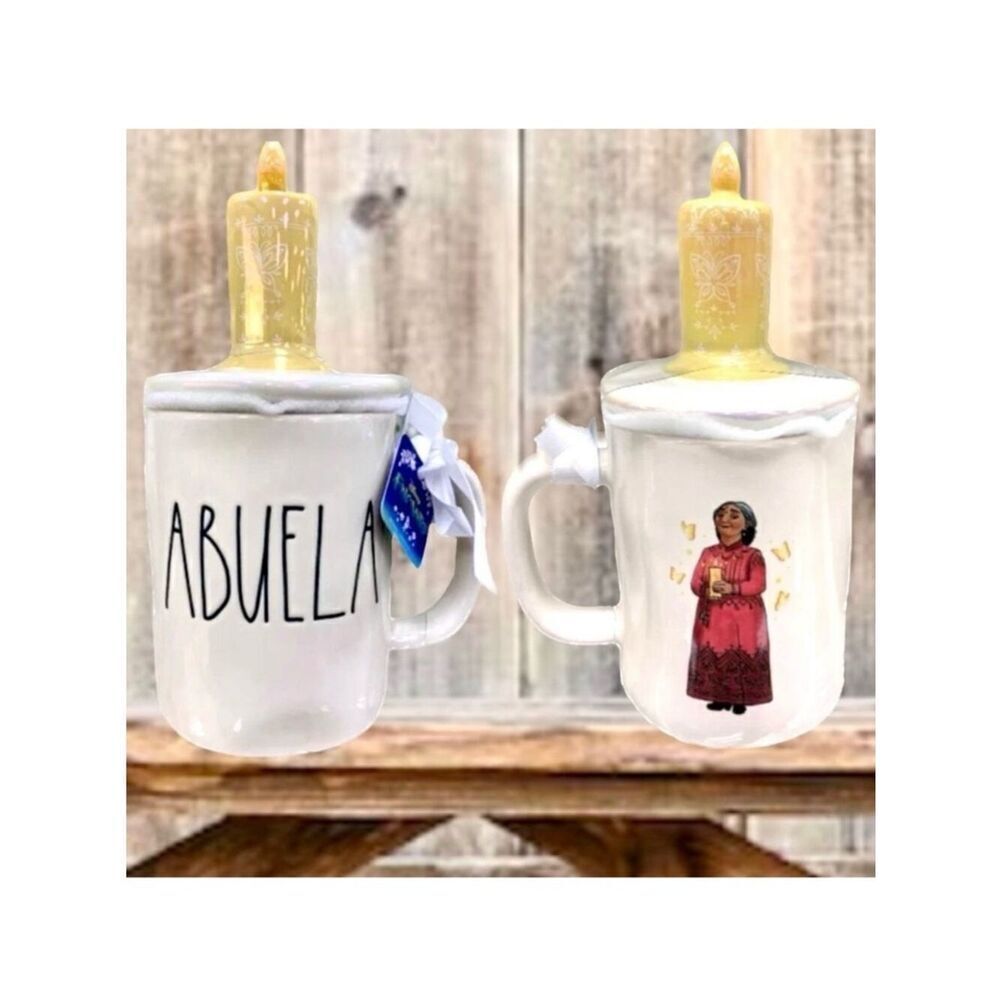 NWT Rae Dunn Disney Encanto ABUELA White Ceramic Iridescent Candle Topper Mug